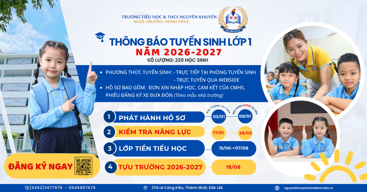 TUYỂN SINH LỚP 1 NĂM HỌC 2026-2027   HÀNH TRÌNH KHỞI ĐẦU CHO TƯƠNG LAI